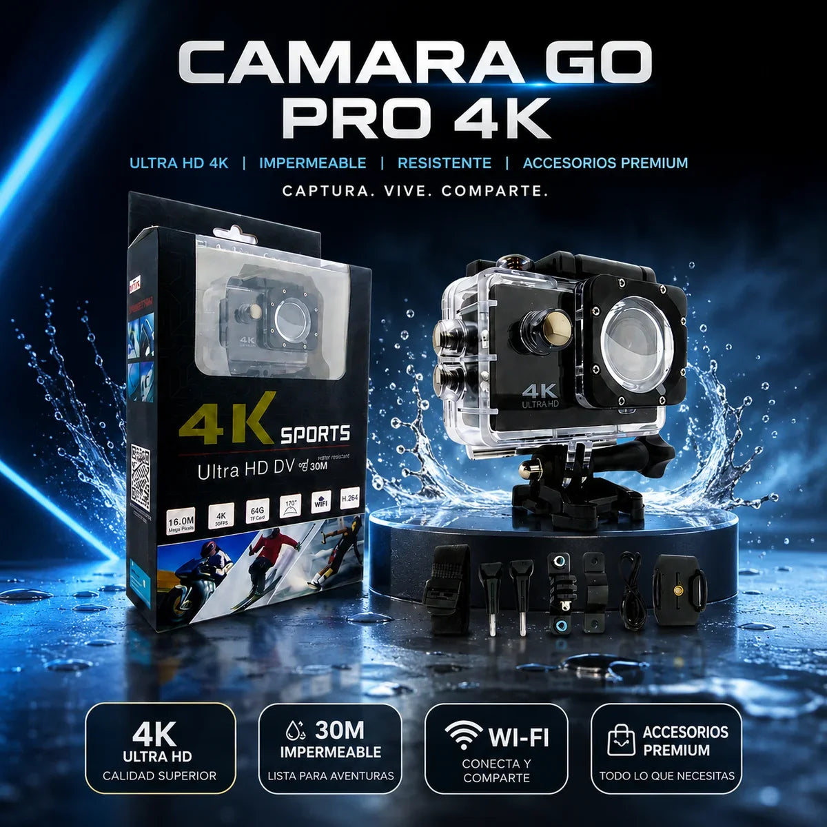 🔥 LIQUIDACIÓN DE STOCK: Cámara de Acción 4K Sumergible + Funda Ultrarresistente de Regalo